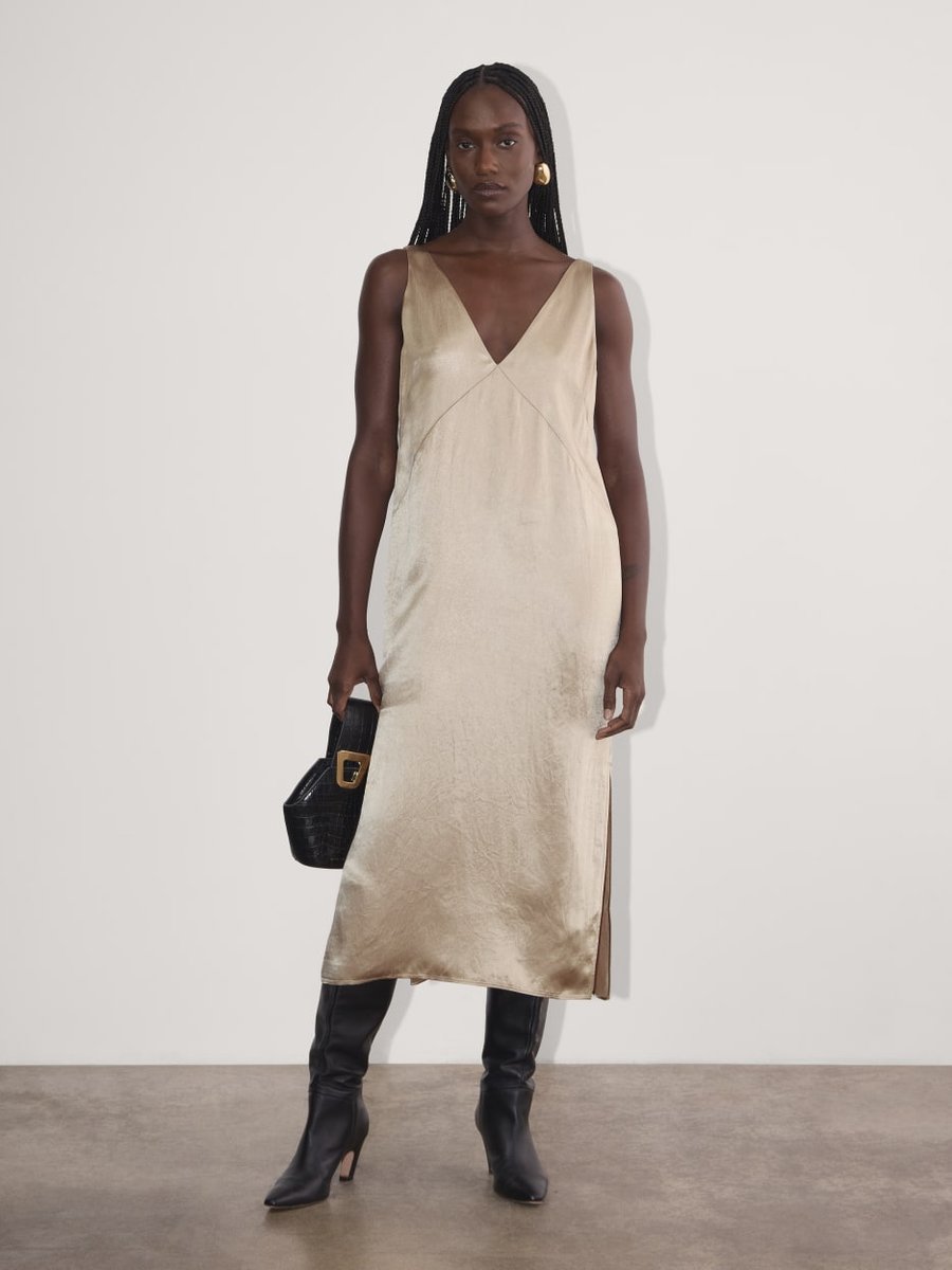 Champagne Satin Slip Dress