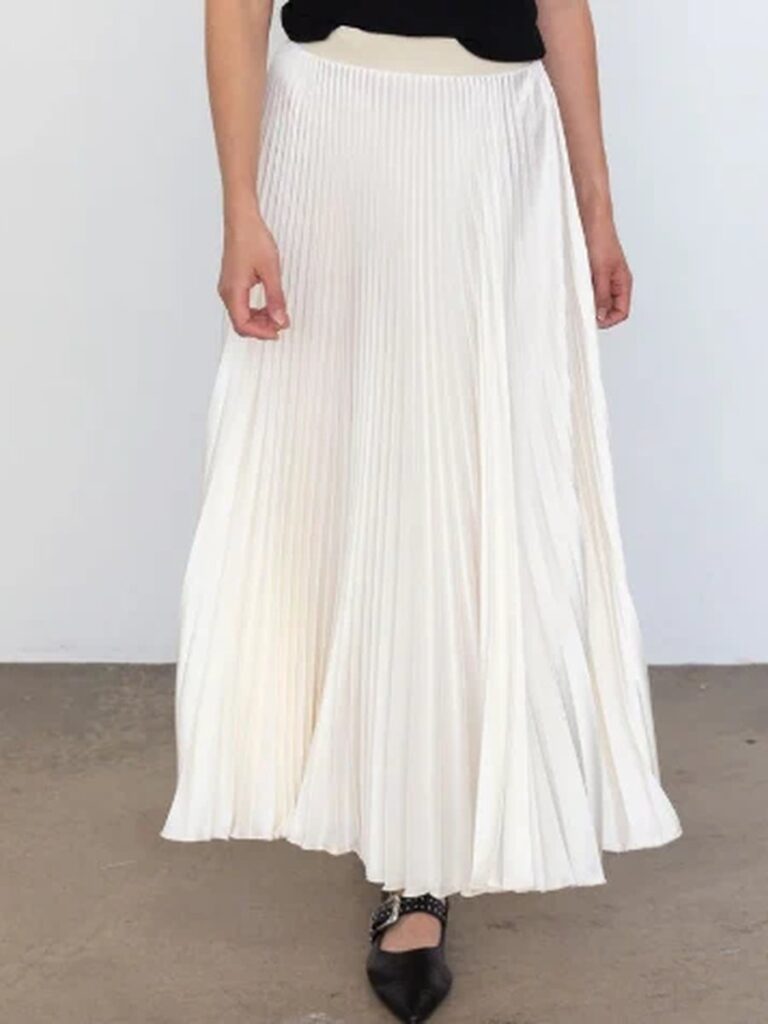 Pleated Satin Midi Skirt